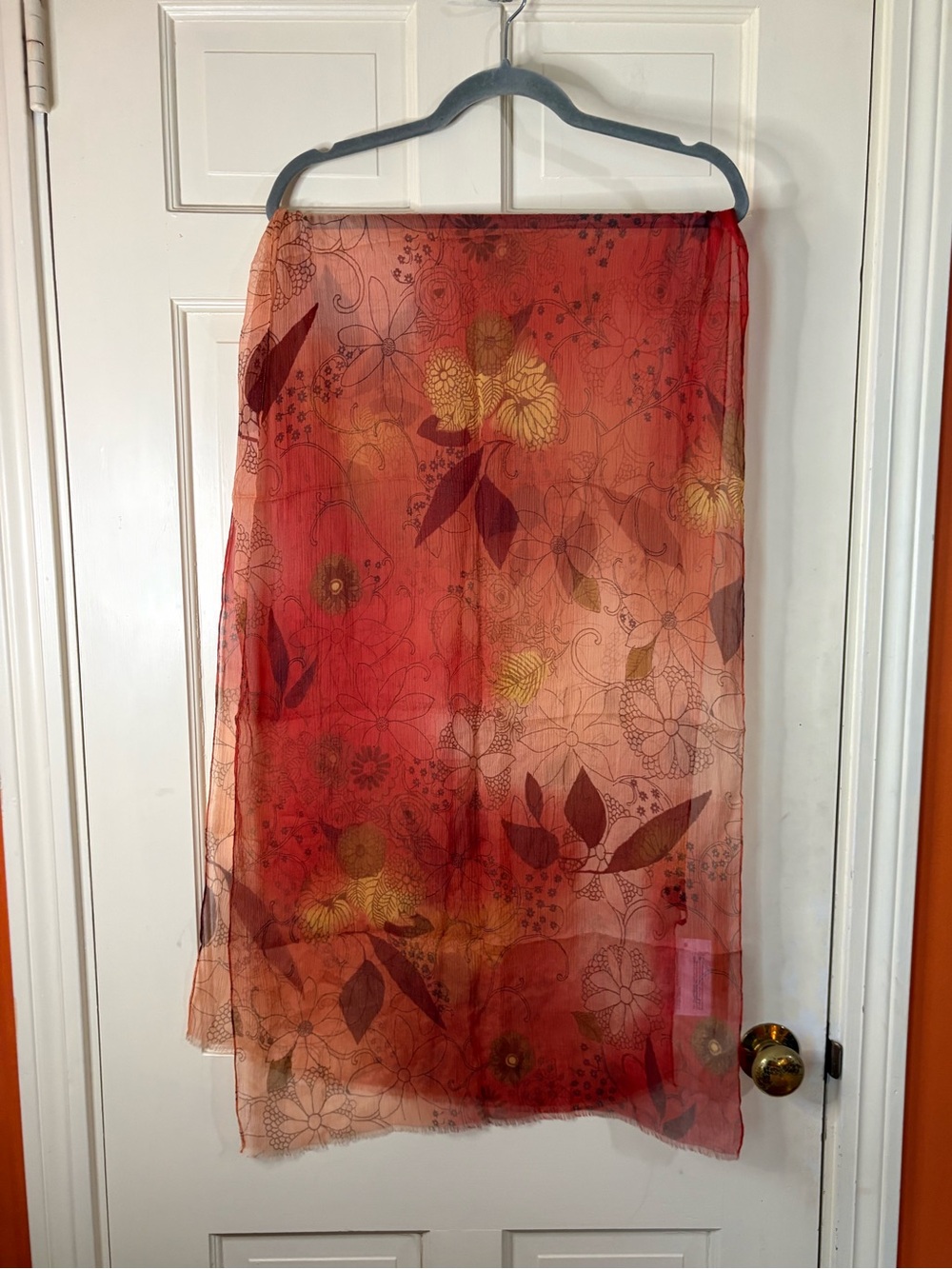 NWT LARIOSETA Made in Italy 100% Silk Georgette Scarf Gift Orange/Multi
